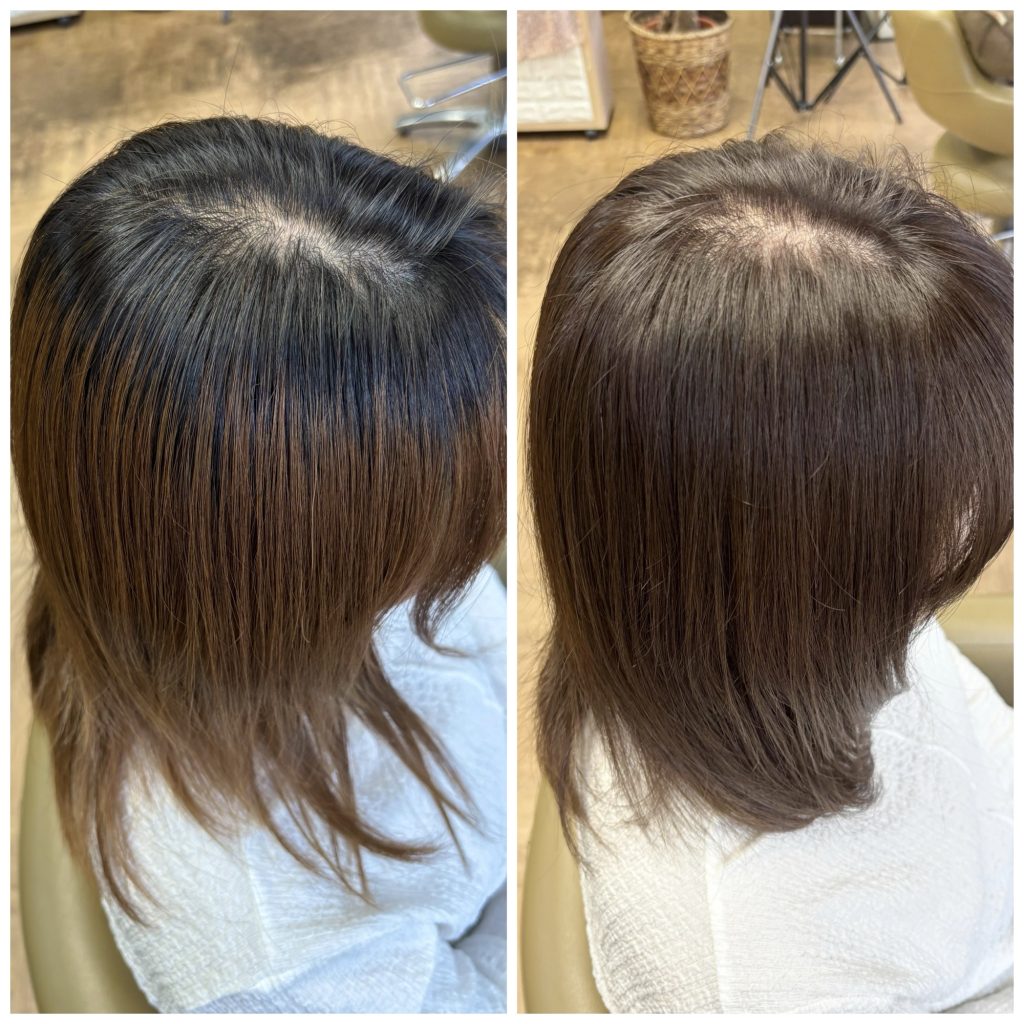 40代お客様ミディアムレイヤー スモーキーベージュ+バイオレット ビフォーアフター