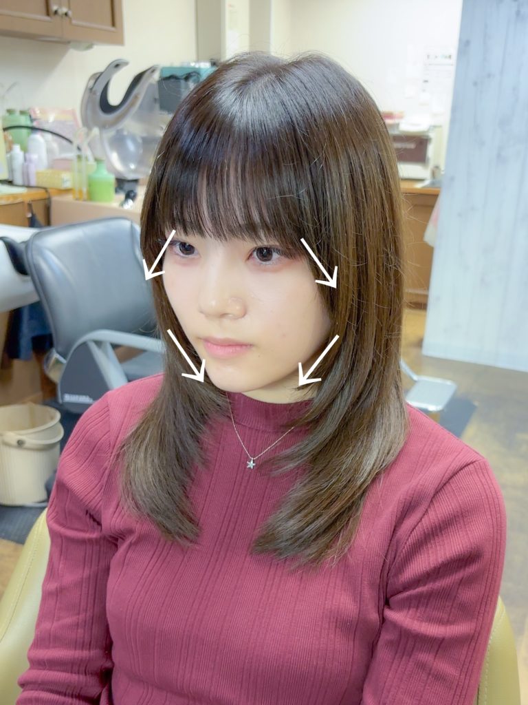 立川　前髪カットと顔まわりカットでひし形シルエットに　正面からのスタイル