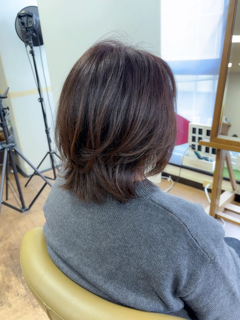 レイヤーとパープルグレージュの仕上がり