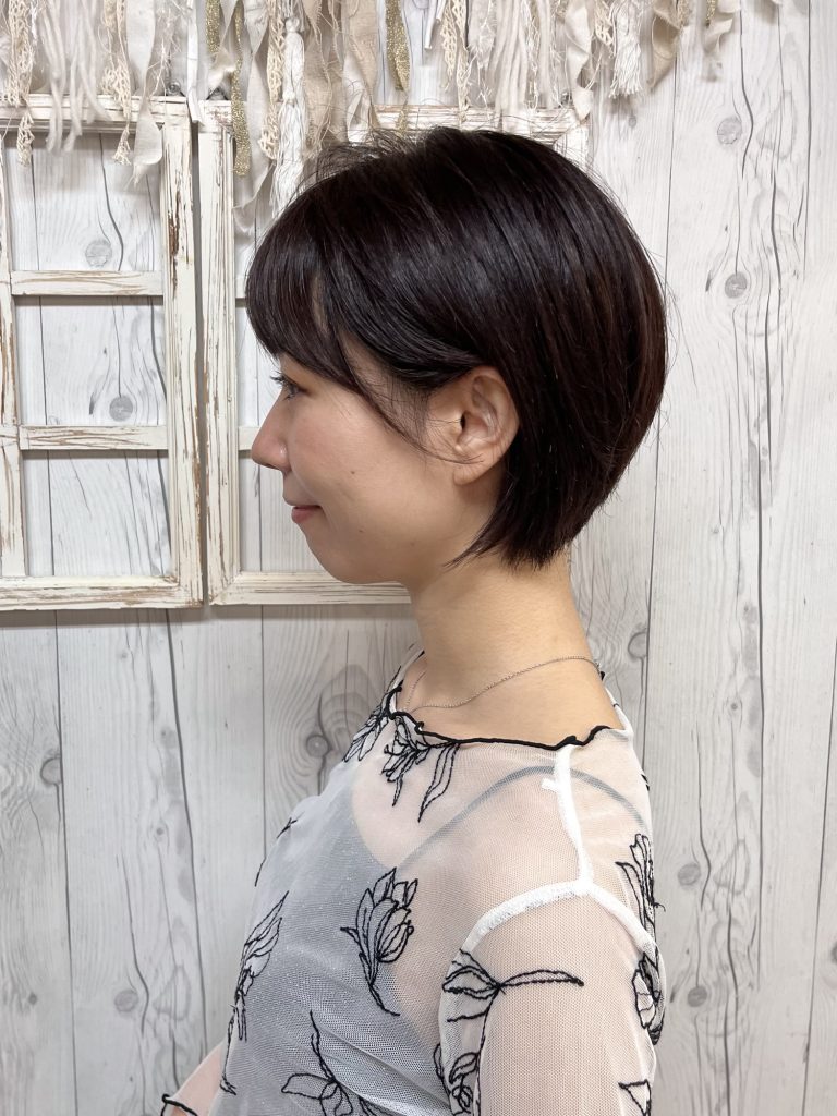 お客様スタイル　仕上がり　耳かけにしてスッキリと