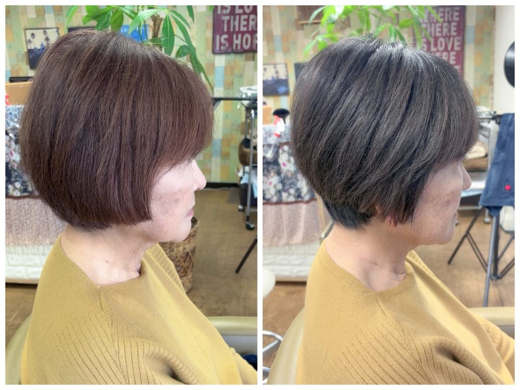 70代お客様　明るい白髪染め　ビフォーアフター