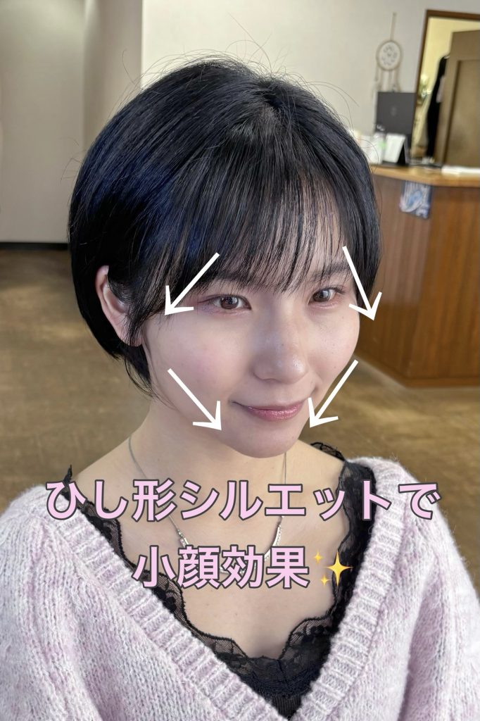 顔まわりをひし形シルエットに！
小顔効果の図