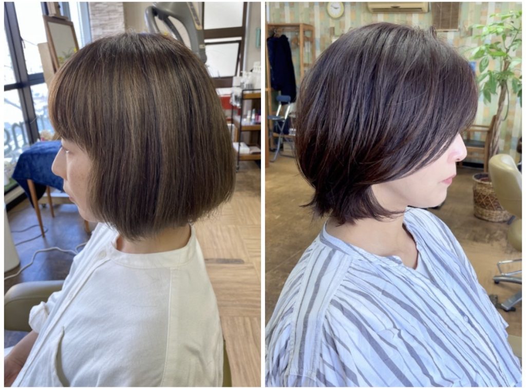 左・ワンレングスのボブ　右・レイヤーボブ