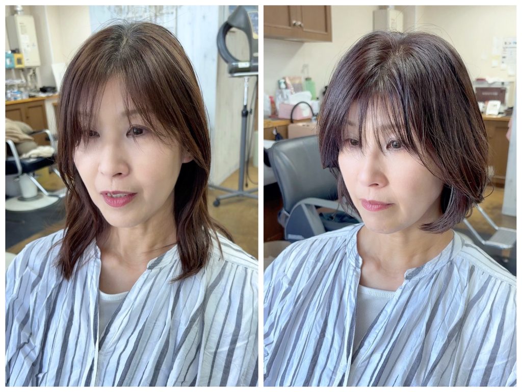 40代50代丸みひし形シルエットのレイヤーボブ・ビフォーアフター